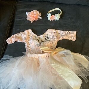 Peach Lace Tutu Dress with Headband Set